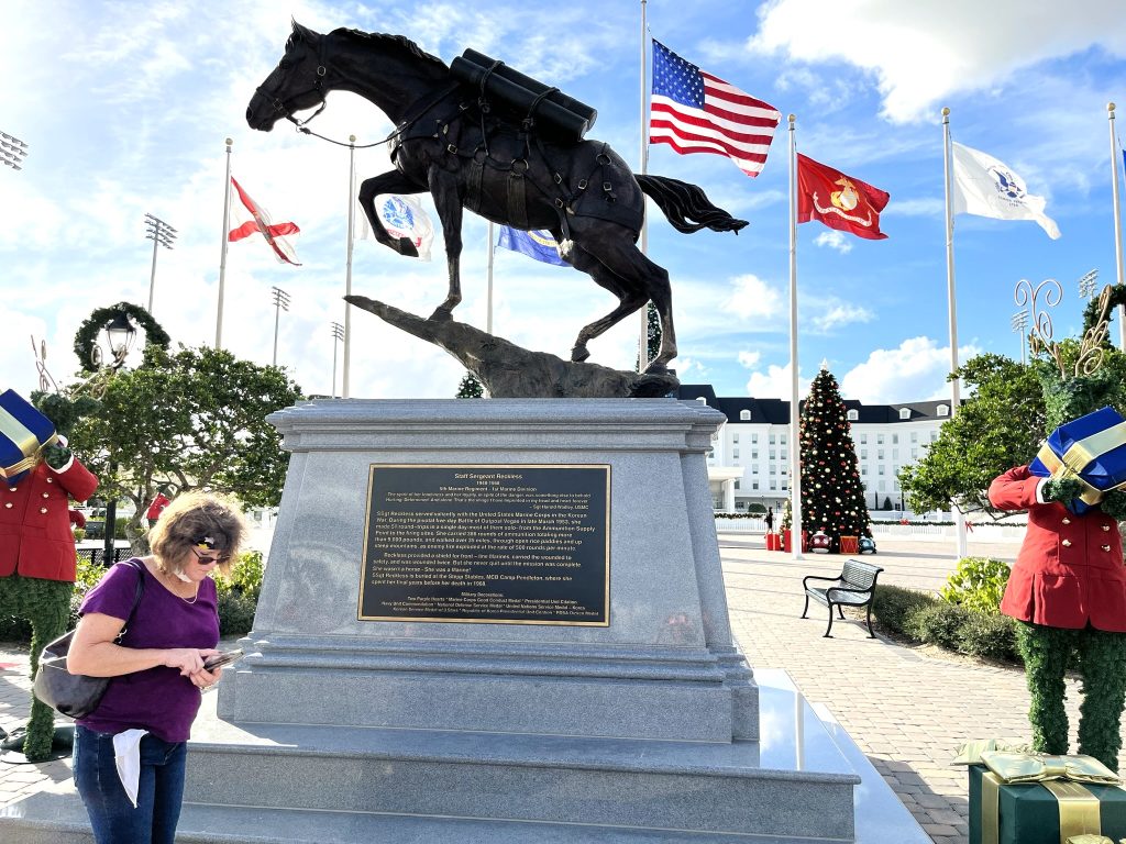 Entrance to WEC. Statue of WWII Hero Staff Sergeant Reckless.
