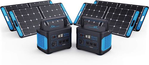 Geneverse 1002Wh (2x2) Solar Generator Bundle: 2X HomePower ONE Portable Power Stations (3X 1000W AC Outlets Each) + 2X 100W Solar Panels. Quiet, Indoor-Safe Backup Battery Generators